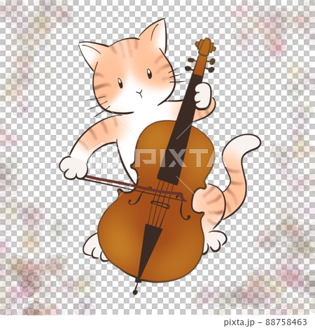 ネコが楽しそうにチェロを弾いているイラスト ネコが楽しそうにチェロを弾いているイラスト 88758463