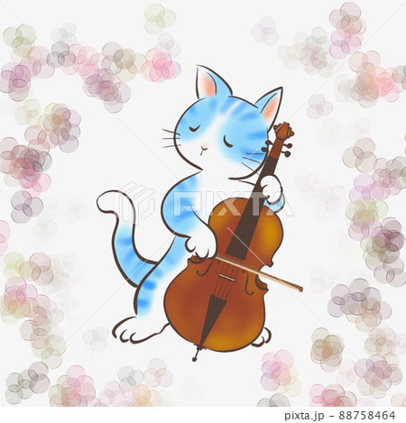 ネコが楽しそうにチェロを弾いているイラスト 88758464