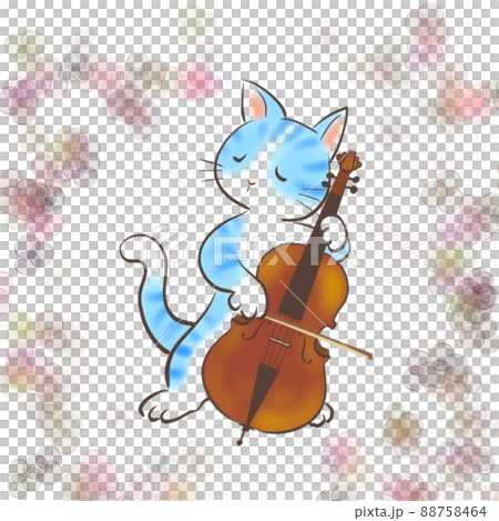 ネコが楽しそうにチェロを弾いているイラスト 88758464