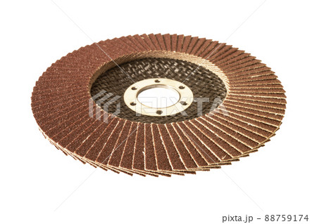 Polishing disk with brown sandpaper insulated on white background 88759174
