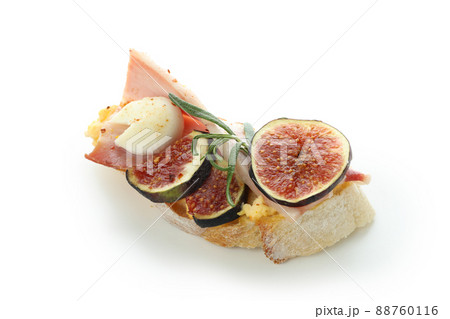 Bruschetta with fig isolated on white background Bruschetta with fig isolated on white background 88760116