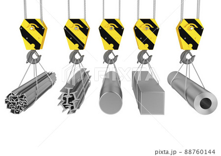 Rolled metal products suspended on a crane. 3d render 88760144