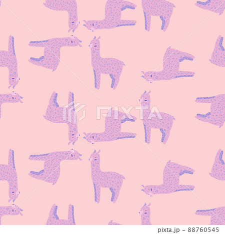 Cheerful alpaca seamless pattern. Background with funny llama in doodle style for fabric. Cheerful alpaca seamless pattern. Background with funny llama in doodle style for fabric. 88760545