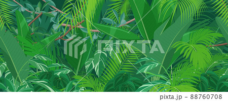 トロピカルな植物 ジャングルの風景イラスト 横スクロールゲームの背景 シームレスのイラスト素材