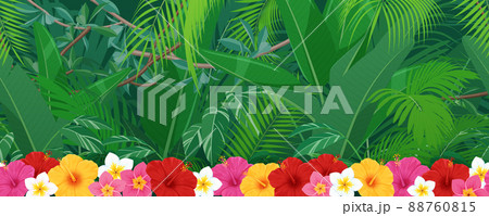 トロピカルな植物 ジャングルの風景イラスト 背景 シームレスのイラスト素材