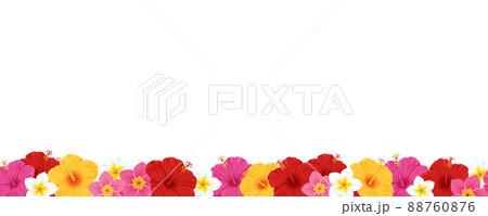 ハイビスカスとプルメリアのライン_フレーム_シームレス 88760876