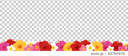 ハイビスカスとプルメリアのライン_フレーム_シームレス 88760876