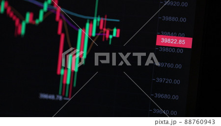 Stock market online downtrend chart of Bitcoin currency - investment, e-commerce, finance concept. Stock market online downtrend chart of Bitcoin currency - investment, e-commerce, finance concept. 88760943