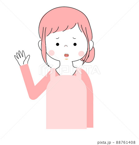 イラスト素材 手を上げているエプロンを着た女性の単品素材 悲しい顔 のイラスト素材