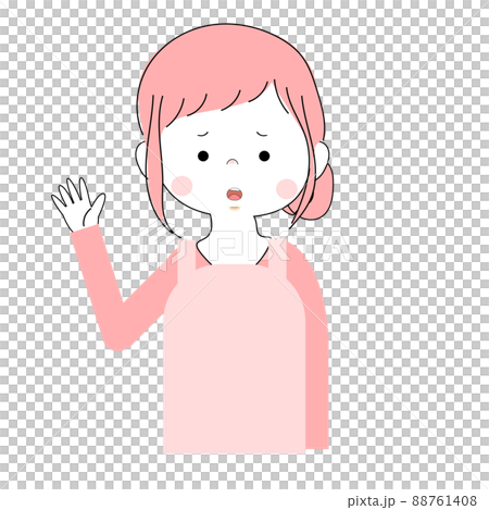 イラスト素材｜手を上げているエプロンを着た女性の単品素材(悲しい顔) 88761408