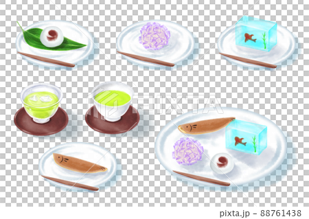 4 kinds of summer Japanese sweets (mizumanju, hydrangea, brocade, wakaayu) 4 kinds of summer Japanese sweets (mizumanju, hydrangea, brocade, wakaayu) 88761438