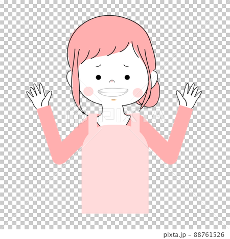 イラスト素材｜手を上げているエプロンを着た女性の単品素材(悲しい顔) 88761526