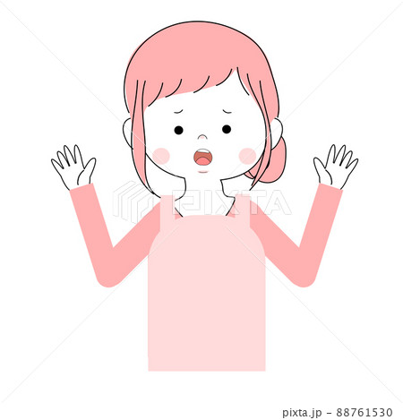 イラスト素材｜手を上げているエプロンを着た女性の単品素材(悲しい顔) 88761530