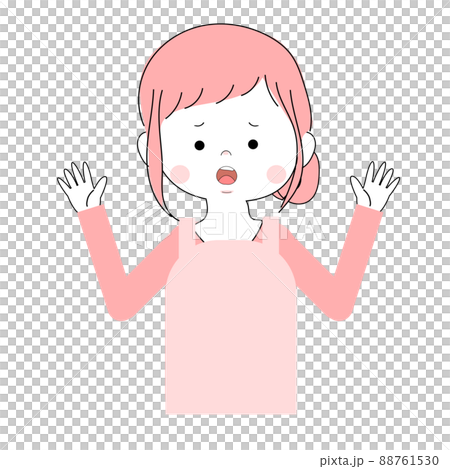 イラスト素材｜手を上げているエプロンを着た女性の単品素材(悲しい顔) 88761530