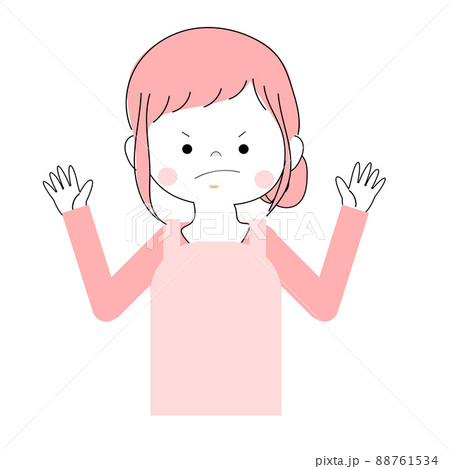イラスト素材|手を上げているエプロンを着た女性の単品素材(怒る/強気) イラスト素材|手を上げているエプロンを着た女性の単品素材(怒る/強気) 88761534
