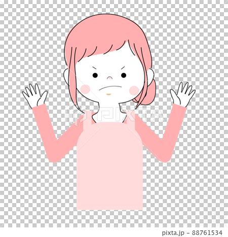 イラスト素材|手を上げているエプロンを着た女性の単品素材(怒る/強気) イラスト素材|手を上げているエプロンを着た女性の単品素材(怒る/強気) 88761534