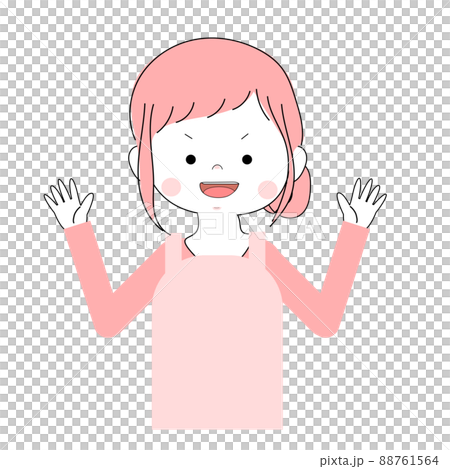 イラスト素材|手を上げているエプロンを着た女性の単品素材(怒る/強気) イラスト素材|手を上げているエプロンを着た女性の単品素材(怒る/強気) 88761564