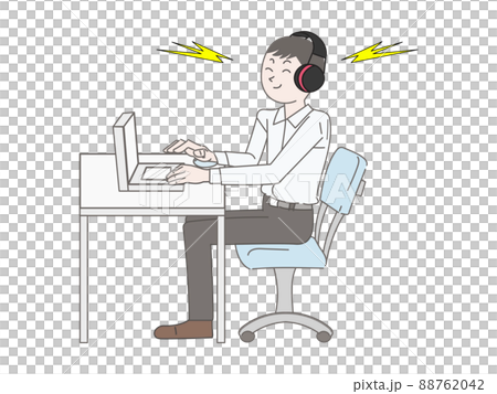 A man with a hearing impairment is working on a computer with an earmuff for desk work 88762042