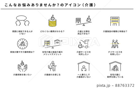 こんなお悩みありませんか？の介護アイコンセット、ベクター 88763372