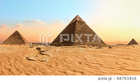 Famous Giza Pyramids in the sand desert, Egypt 88763816