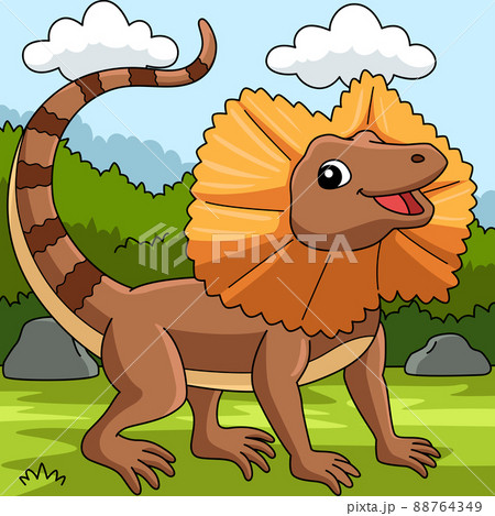 Frill Necked Lizard Colored Cartoon Illustration 88764349