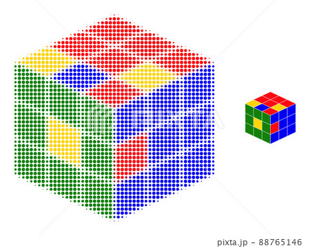 Halftone Dotted Puzzle Cube Icon Halftone Dotted Puzzle Cube Icon 88765146