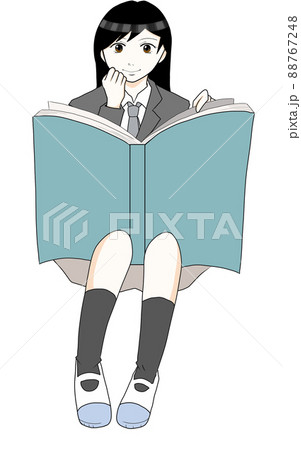 本を読む女の子1人のイラスト(3) 本を読む女の子1人のイラスト(3) 88767248