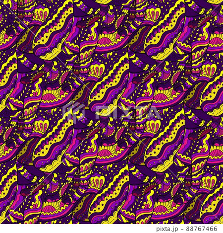 Seamless pattern with floral psychedelic floral and plant elements. Vector illustration.  88767466