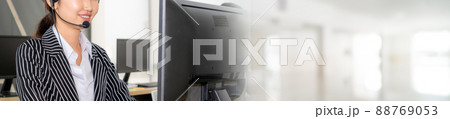 Call center or customer support agent in broaden view panorama banner Call center or customer support agent in broaden view panorama banner 88769053