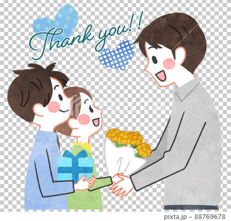 父親和孩子送禮物的手繪插圖 88769678