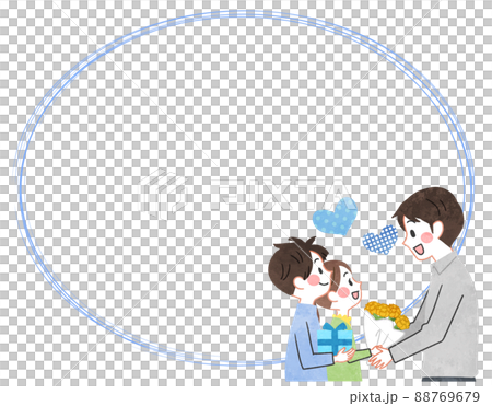 父親と子供達のフレーム手描きイラスト 88769679