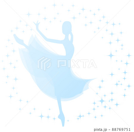 ブルーのグラデーションのシルエットのバレリーナ アモーレのイラスト素材