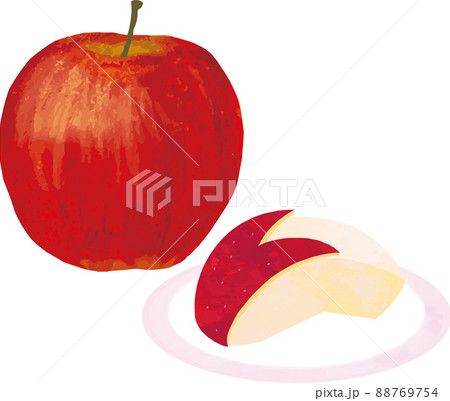 うさぎりんご りんご うさぎ 果物 フルーツ 手描き 水彩 油絵 かわいい おしゃれ イラスト素材のイラスト素材