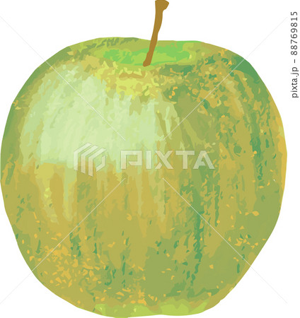 青りんご 林檎 果物 フルーツ 手描き 水彩 油絵 かわいい おしゃれ イラスト素材のイラスト素材