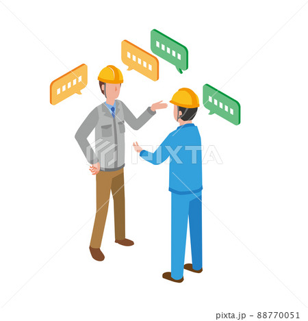 話し合いをする作業員男性 88770051