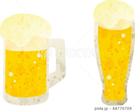 夏 ビール 生ビール お酒 ジョッキ グラス 水彩 手描き アナログタッチ イラストセットのイラスト素材 夏 ビール 生ビール お酒 ジョッキ グラス 水彩 手描き アナログタッチ イラストセットのイラスト素材