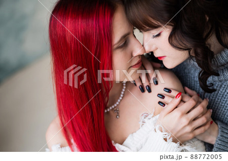 Portrait of young Caucasian women in a relationship. LGBT.  88772005