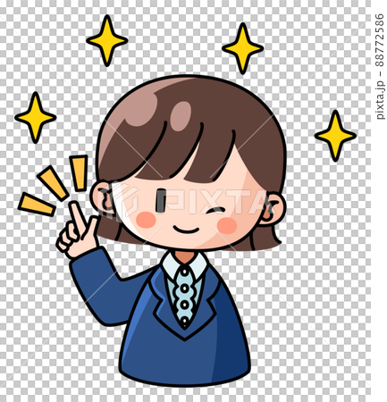 Illustration of a woman in a suit making a positive suggestion 88772586