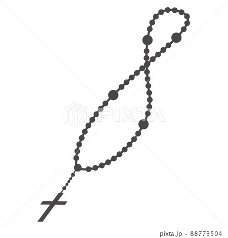 Rosary beads silhouette. Prayer jewelry for meditation. Catholic chaplet with a cross. Religion symbol. Vector illustration. 88773504