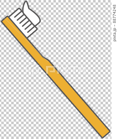 Illustration of a simple toothbrush with toothpaste orange 88774248