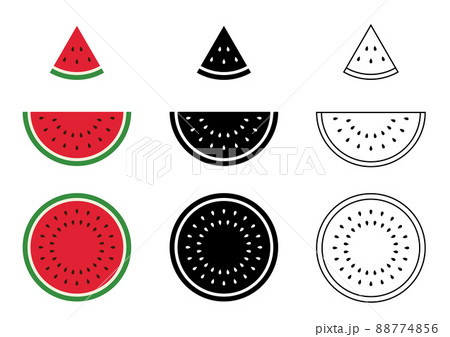 スイカのイラストアイコンセット スイカのイラストアイコンセット 88774856