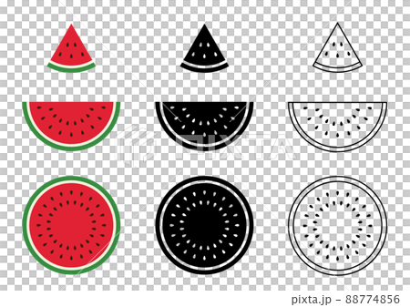 スイカのイラストアイコンセット スイカのイラストアイコンセット 88774856