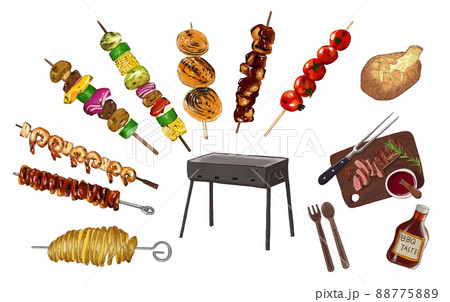 BBQの食べ物と道具 88775889