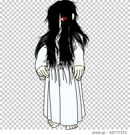 Illustration of a haunted woman with long hair 88777553