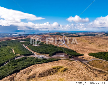 Aerial view of the Cloghervaddy windfarm between Frosses and Glenties in County Donegal Aerial view of the Cloghervaddy windfarm between Frosses and Glenties in County Donegal 88777641