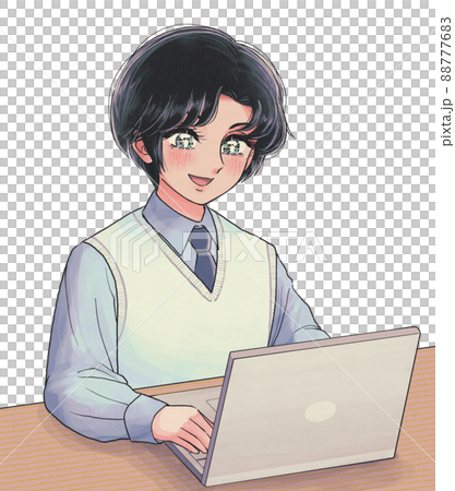 A neutral student who operates a computer like a prince in shojo manga. 88777683