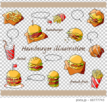 ハンバーガーの手描きイラストセットのイラスト素材 [88777743] - PIXTA