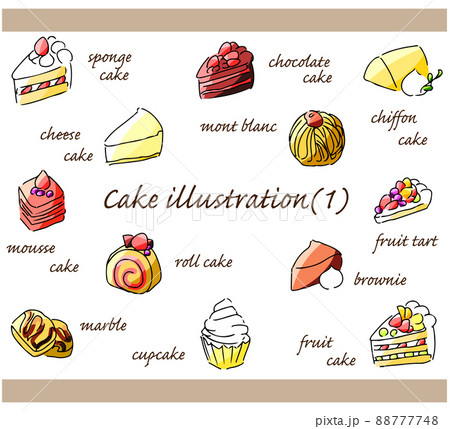 ケーキの手描きイラストセット 88777748