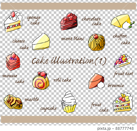 ケーキの手描きイラストセット 88777748