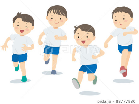 楽しそうに走る4人の男の子 88777930